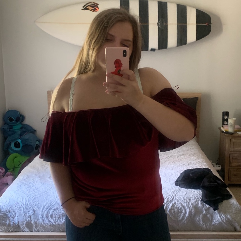 Red velvet off the shoulder top